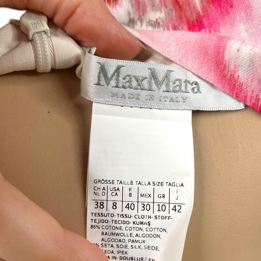 Max Mara Italy Cotton Silk Watercolor Floral Belted Sheath Dress SZ S Artsy - Picture 8 of 9